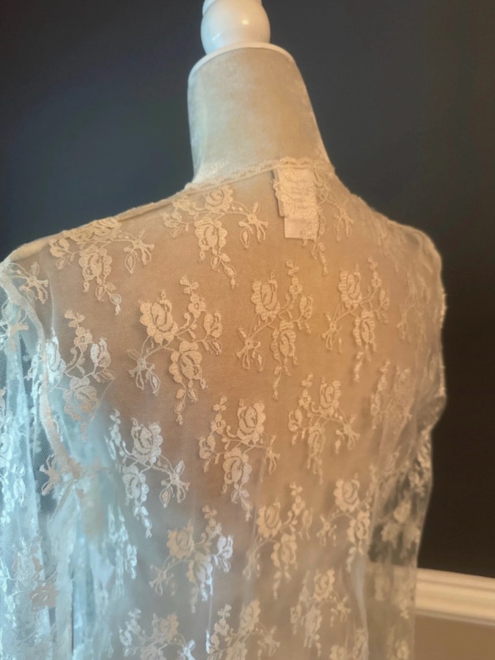 Vintage 90’s Ivory Sheer Lace Long Robe — Elegant Cover-Up - Picture 5 of 6